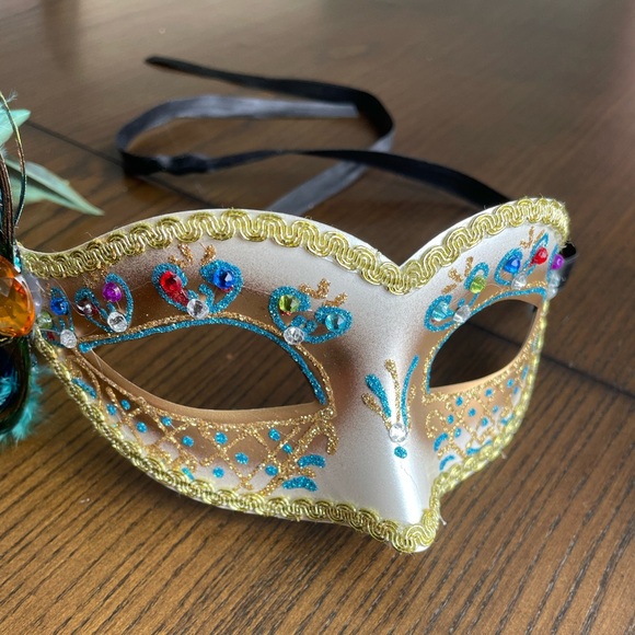 Peacock Feather Masquerade Mask - Picture 3 of 4